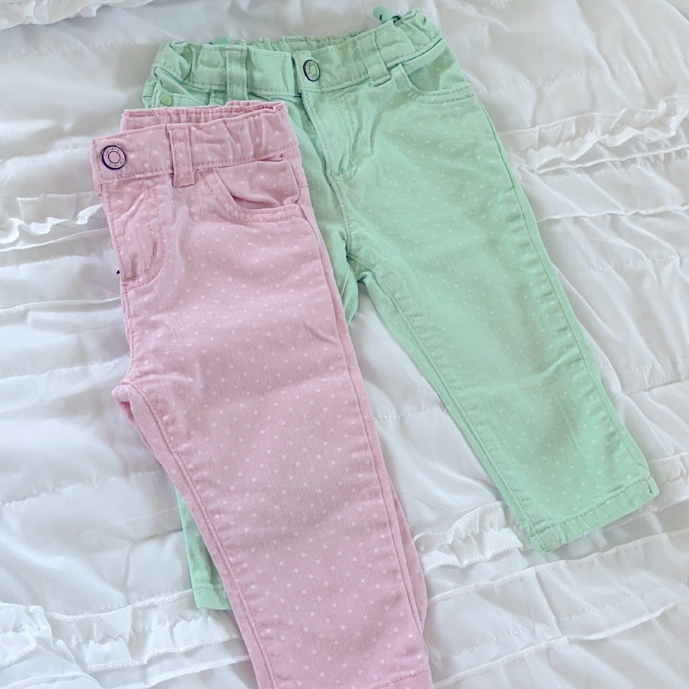 2 pairs Carter’s pastel pink and mint green jeans